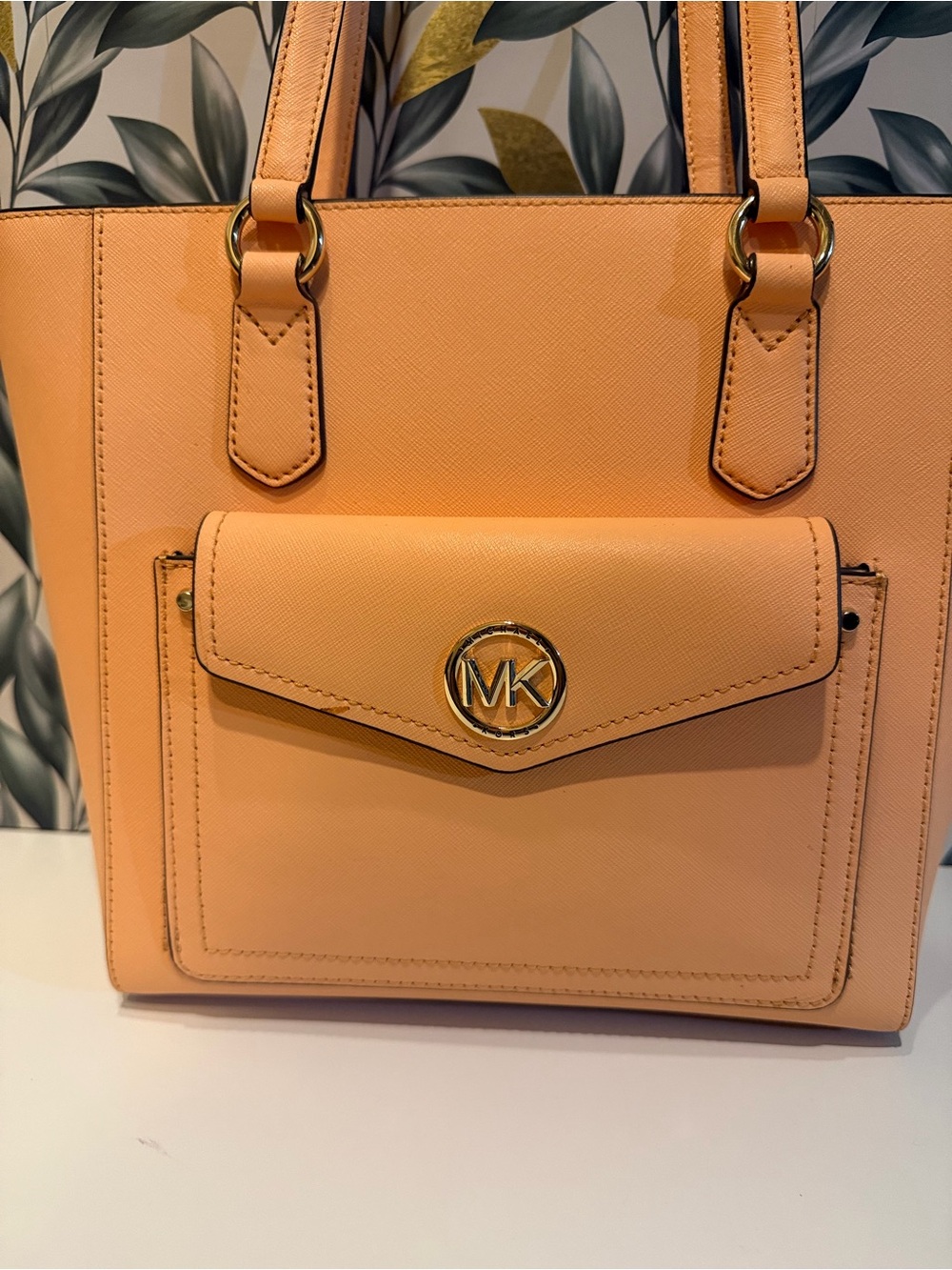 Michael Kors Peach Saffiano Tote with Front MK Pocket